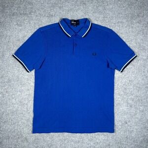 Fred Perry Polo Shirt Mens Size medium royale Blue Slim Fit Twin Tipped Preppy